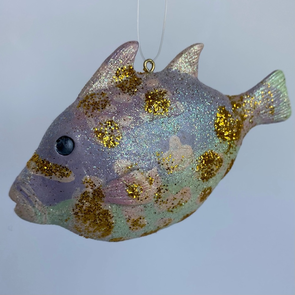 Fish Ornament Ganz Christmas Shiny Gold blue and green iridescence detail EUC